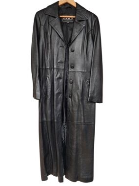 Black Leather Longline Trench Coat